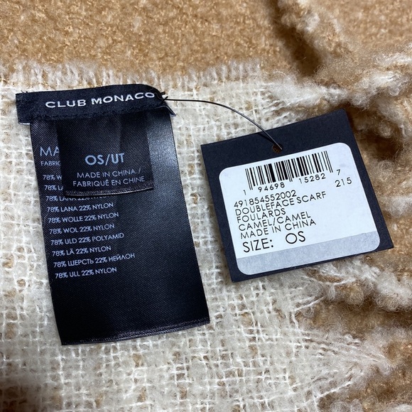 NWT Club Monaco Wool Blend Fringed Scarf - Picture 3 of 4